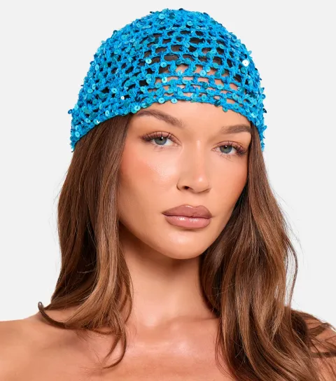 Bright Blue Sequin Crochet Hat