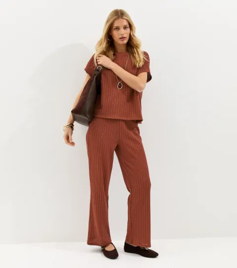 New Look Women's Dark Red Textured Soft Touch Trousers