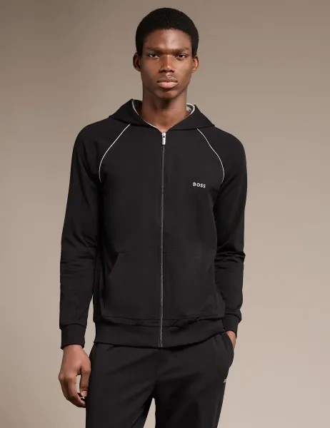 Boss Cotton Rich Zip Up Hoodie Black