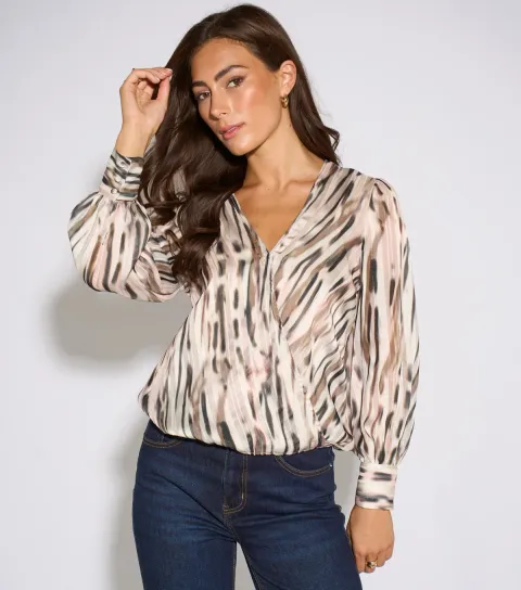 Gini London Women's Off White Metallic Animal Print Blouse