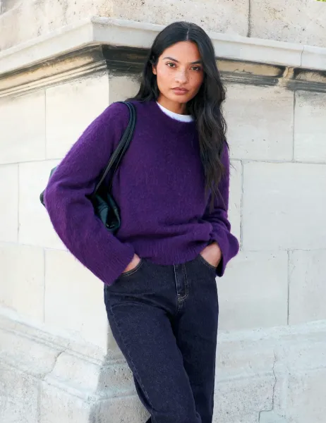 Wool Blend Textured Jumper with Mohair Purple