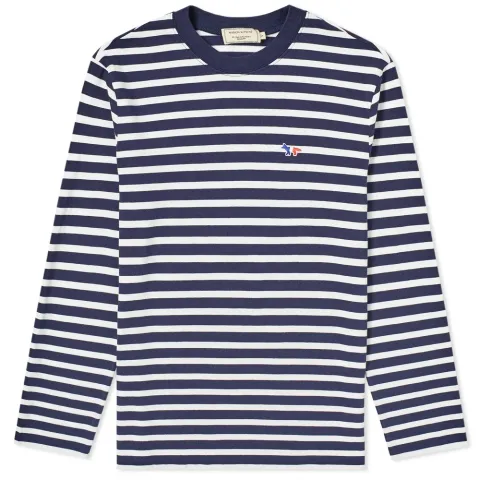 Maison Kitsuné Long Sleeve Tricolour Fox Stripe Tee