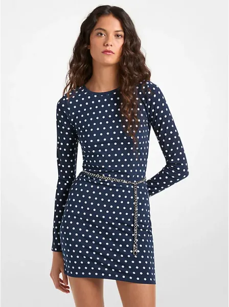 Polka Dot Stretch Matte Jersey Belted Dress