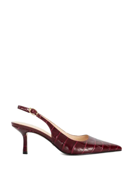 Leather Kitten Heel Court Shoes Burgundy