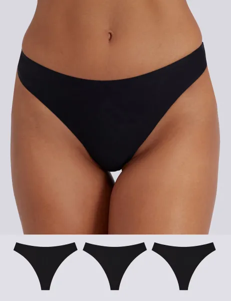 Boux Avenue 3pk Thongs Black