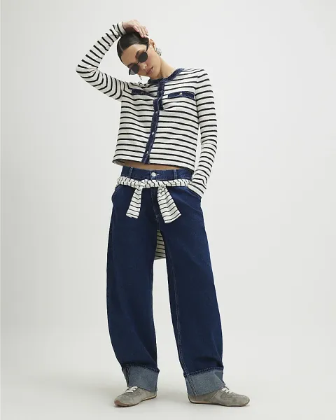 River Island Long Sleeve Striped Denim Mix Cardigan