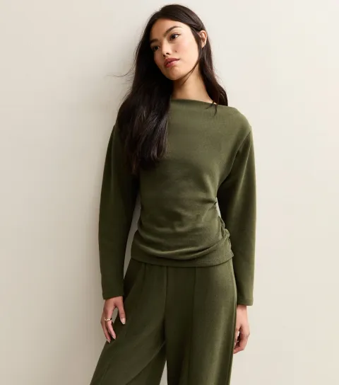 Women's Khaki Soft Touch Slash Neck Top