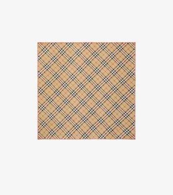 Check Silk Scarf in Sand beige