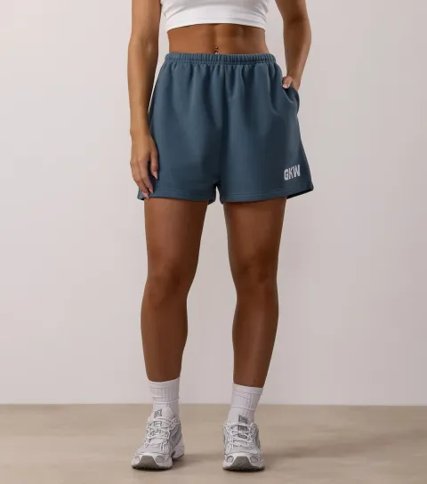 Women's Dark Blue Jersey Logo Print Shorts