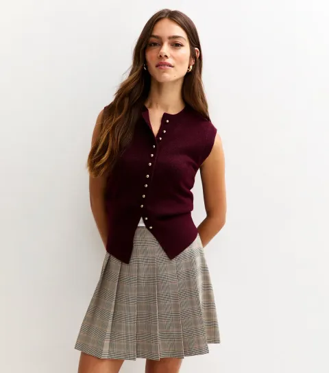 Women's Petite Black Check Pattern Box Pleat Skirt