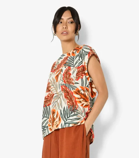 Women's Black Banana Leaf Print Top