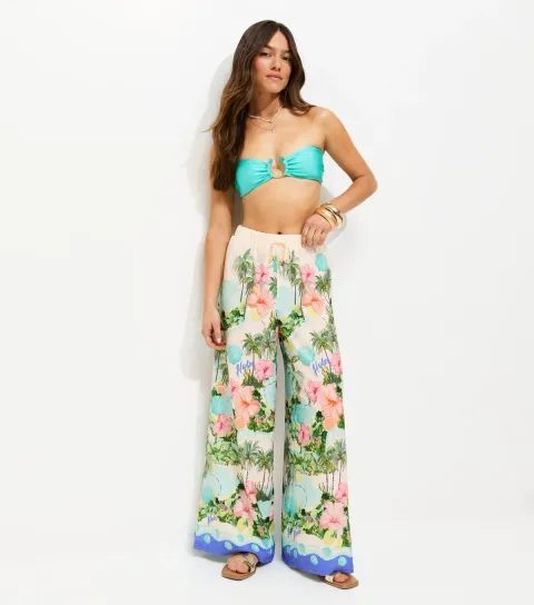 Women's Petite Multicolour Tropical Print Beach Trousers