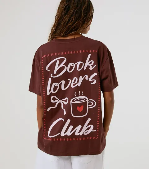 Women's Brown Cotton Book Lovers Club T-shirt