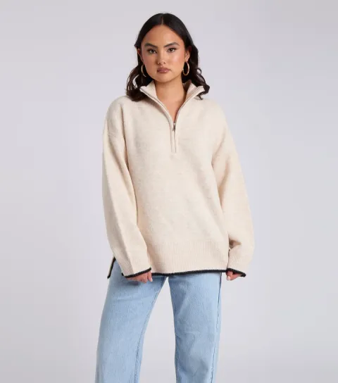 Women's Cream Half Zip Jumper