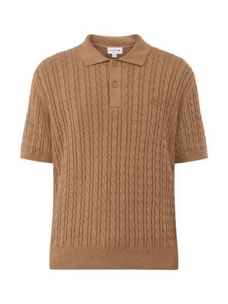 Lacoste Cotton Blend Cable Knit Polo Shirt - Cookie