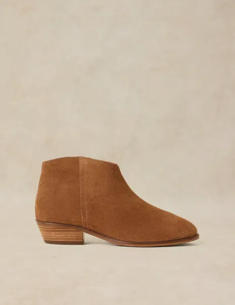 White Stuff Wide Fit Suede Block Heel Ankle Boots Tan