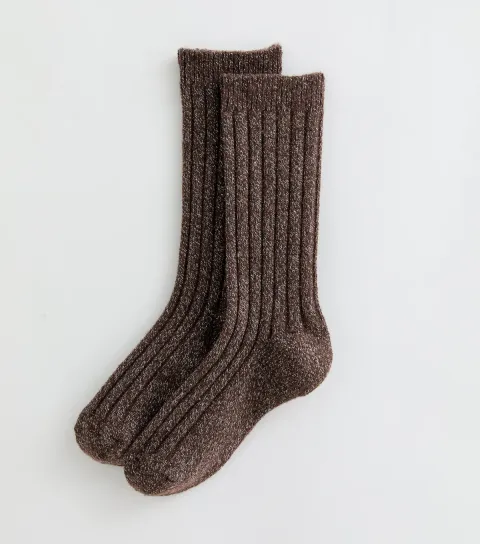 New Look Brown Glitter Ribbed Knit Ankle Socks