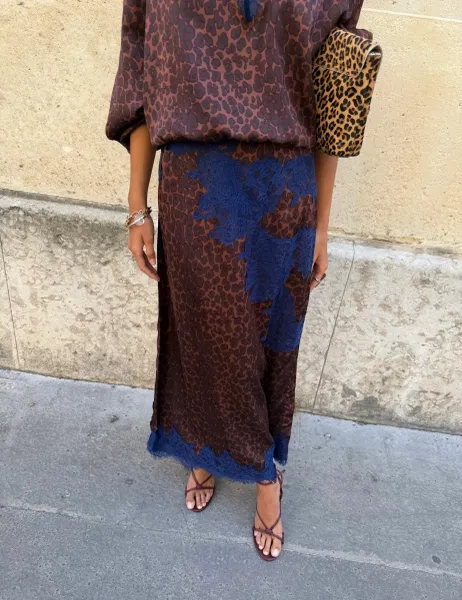 Never Fully Dressed Leopard Print Maxi A-Line Skirt Brown Mix