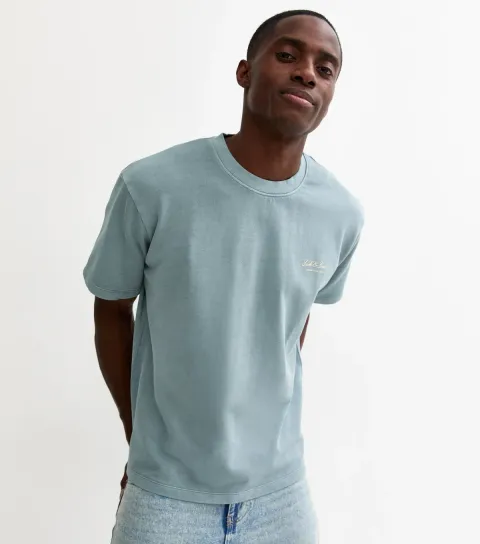 Men's Light Blue Sweat Relaxed Washed Logo T-Shirt