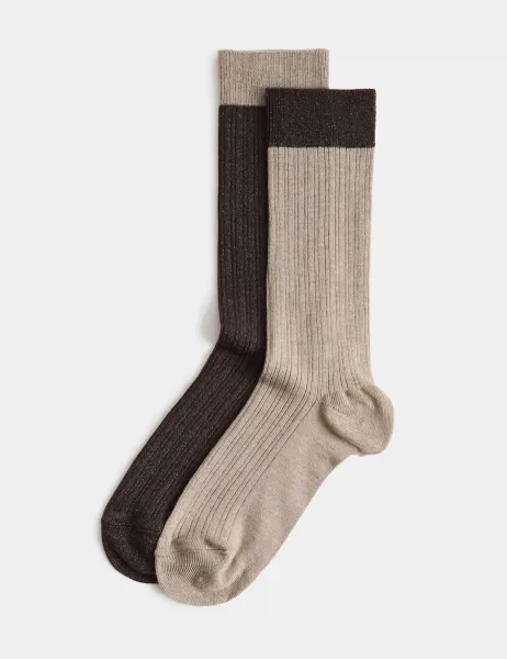 Marks & Spencer 2 Pack Sparkle Crew Socks Natural Mix