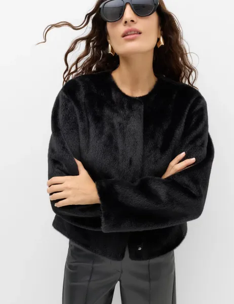 Marks & Spencer Faux Fur Collarless Jacket Black
