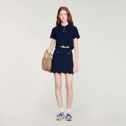 Decorative knit polo-neck jumper