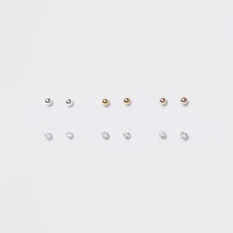 River Island Metal Cubic Zirconia Stud Earrings Multipack