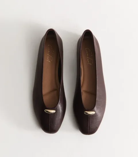Women's Dark Burgundy Faux Leather Metallic Charm High Vamp Ballerina Flats Vegan