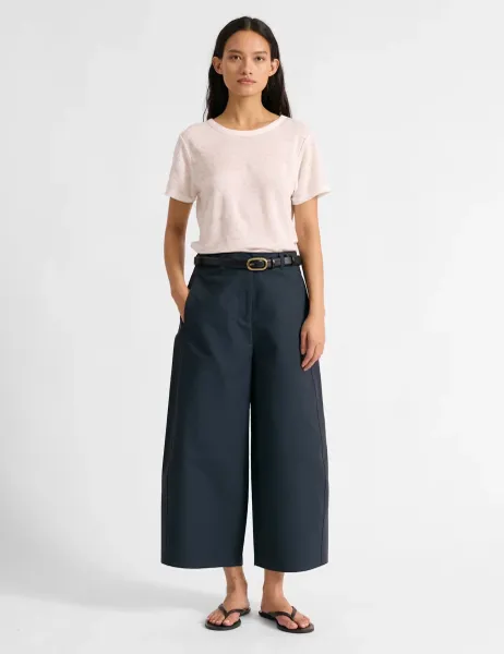 Albaray Pure Cotton Barrel Leg Ankle Grazer Chinos Navy