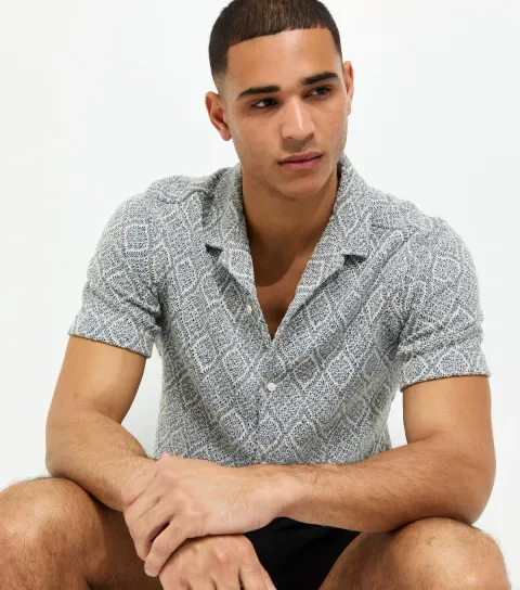 Men's Blue Regular Diamond Knit Shirt