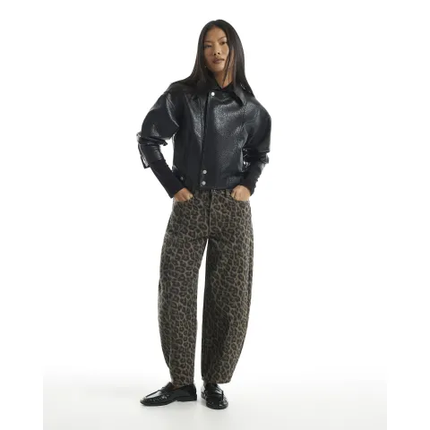 River Island Petite Leopard Print Barrel Leg Jeans