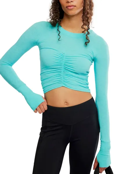 Tempo Ruched Crop Top Bright Blue