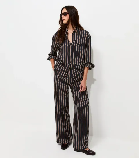 Women's Blue Woven Striped Oversize Shirt