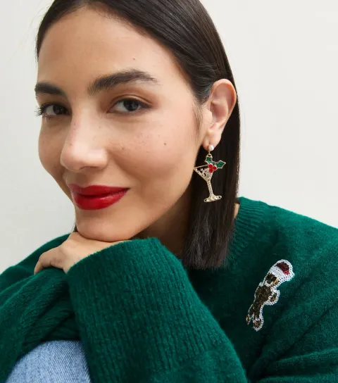 New Look Gold Tone Christmas Diamante Cocktail Drop Earrings