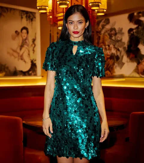 Women's Dark Green Sequin Mini Dress