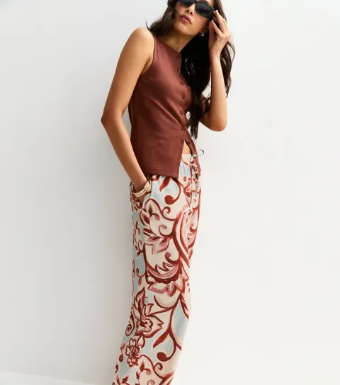 New Look Women's Blue Paisley Print Wide Leg Trousers