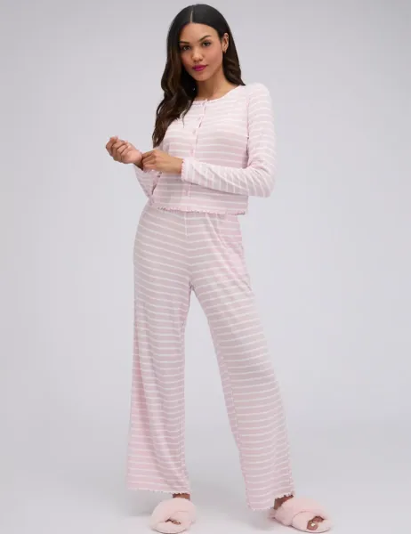 Boux Avenue Stripe Pointelle Pyjama Set Pink Mix