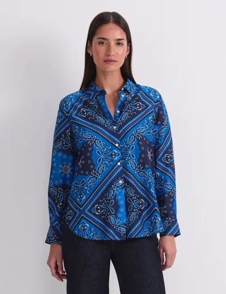 Sportscraft Cotton Rich Bandana Print Shirt Blue