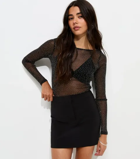 New Look Women's Black Stretch Jersey Mini Tube Skirt
