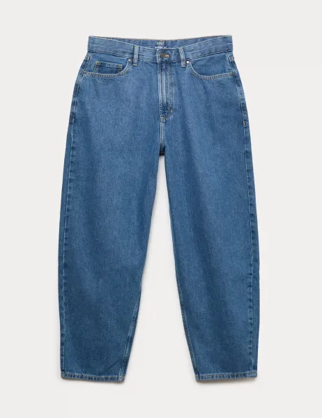 Marks & Spencer Barrel Fit Pure Cotton Rigid Value Jeans Medium Blue