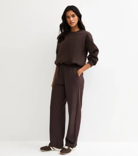 Women's Dark Brown Tapered Wide Leg Joggers