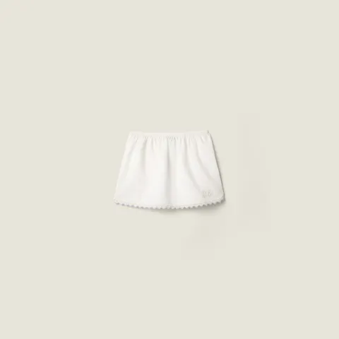 Embroidered slubbed poplin skirt