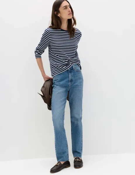 Marks & Spencer High Waisted Frayed Kickflare Jeans Medium Indigo