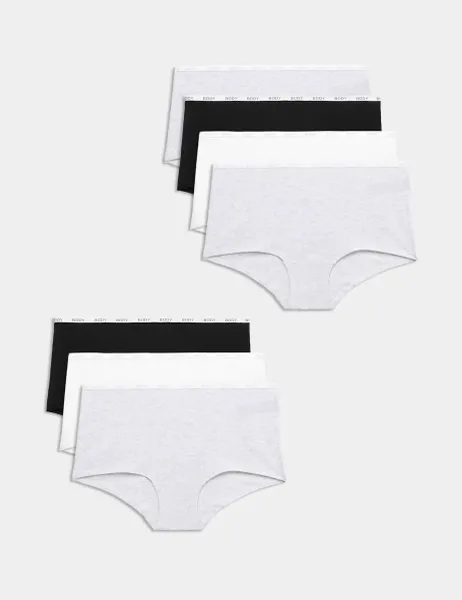 Marks & Spencer 7 Pack Cotton Rich High Rise Knicker Shorts Grey Mix