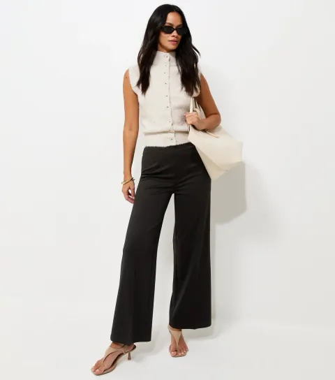 New Look Women's Black Jersey Wide Leg Trousers