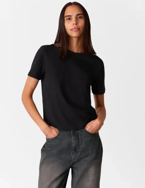 Whistles Emily Pure Cotton T-Shirt Black