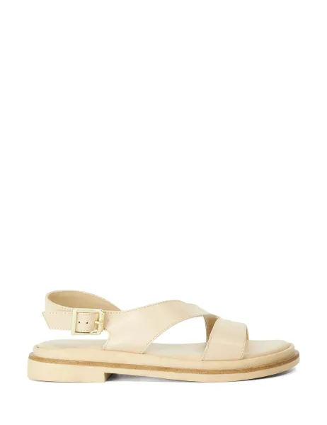 Dune London Leather Asymmetric Buckle Footbed Sandals Ecru