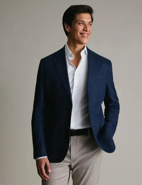 Slim Fit Pure Linen Suit Jacket Navy