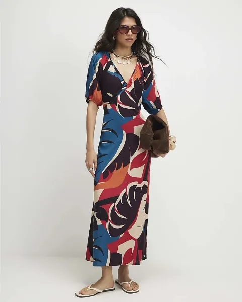 River Island Leaf Print Midi Dress