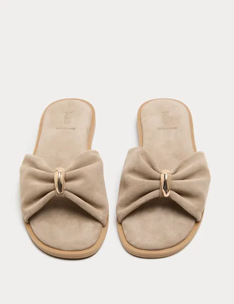 Marks & Spencer Suede Gold Trim Flat Mules Taupe